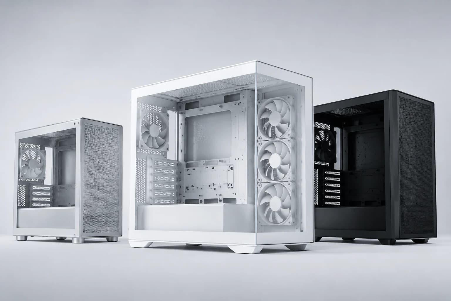 A collection of premium glass and mesh PC cabinets
